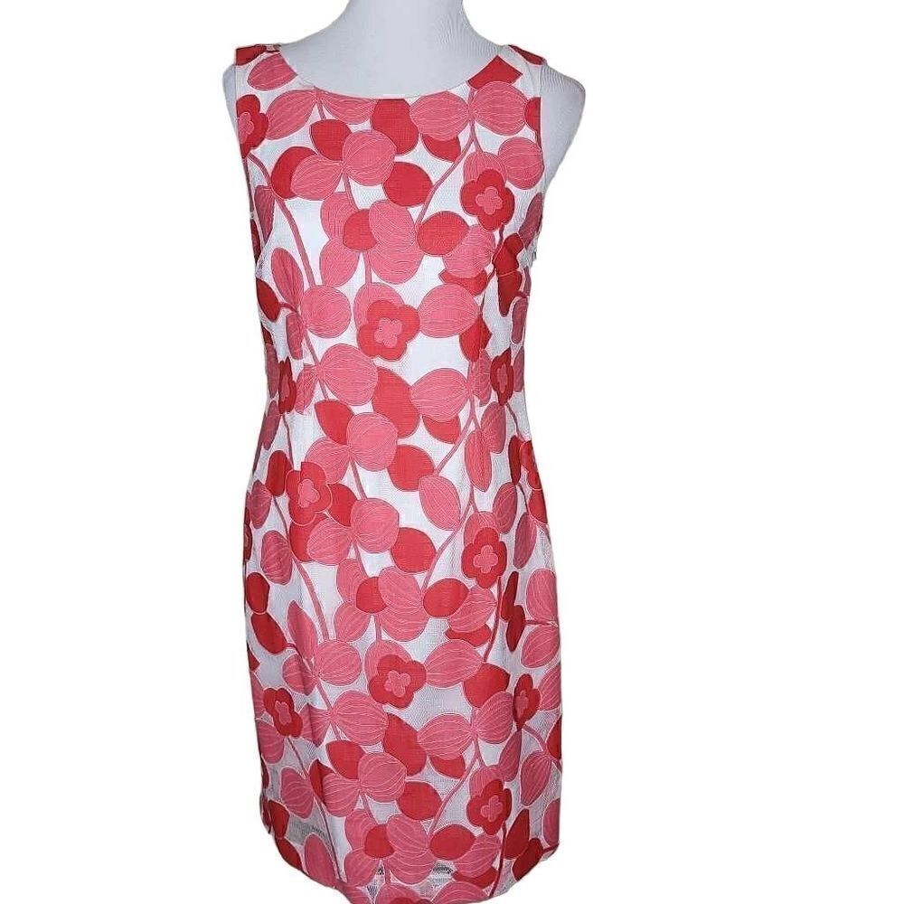 Talbots Floral Lace Sleeveless Sheath Dress Red White Size 4